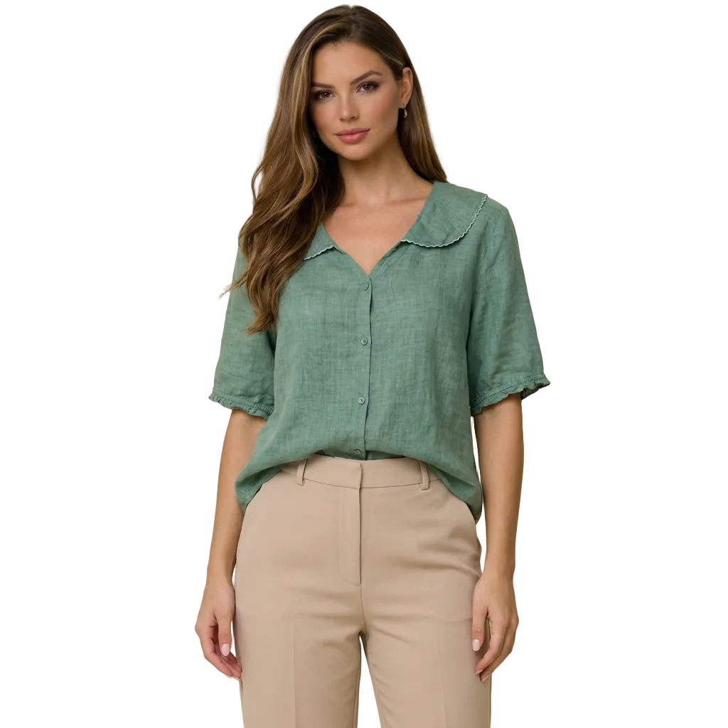 Damblus med knappstängning och rundad krage-Blouse for women-Fjallbarn
