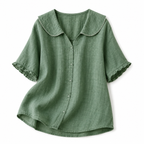 Damblus med knappstängning och rundad krage-Blouse for women-Fjallbarn