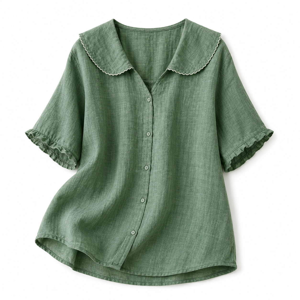 Damblus med knappstängning och rundad krage-Blouse for women-Fjallbarn