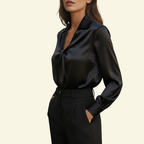 Damblus med långa ärmar och krage med draperad frontdetalj-Blouse for women-Fjallbarn