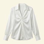 Damblus med långa ärmar och krage med draperad frontdetalj-Blouse for women-Fjallbarn