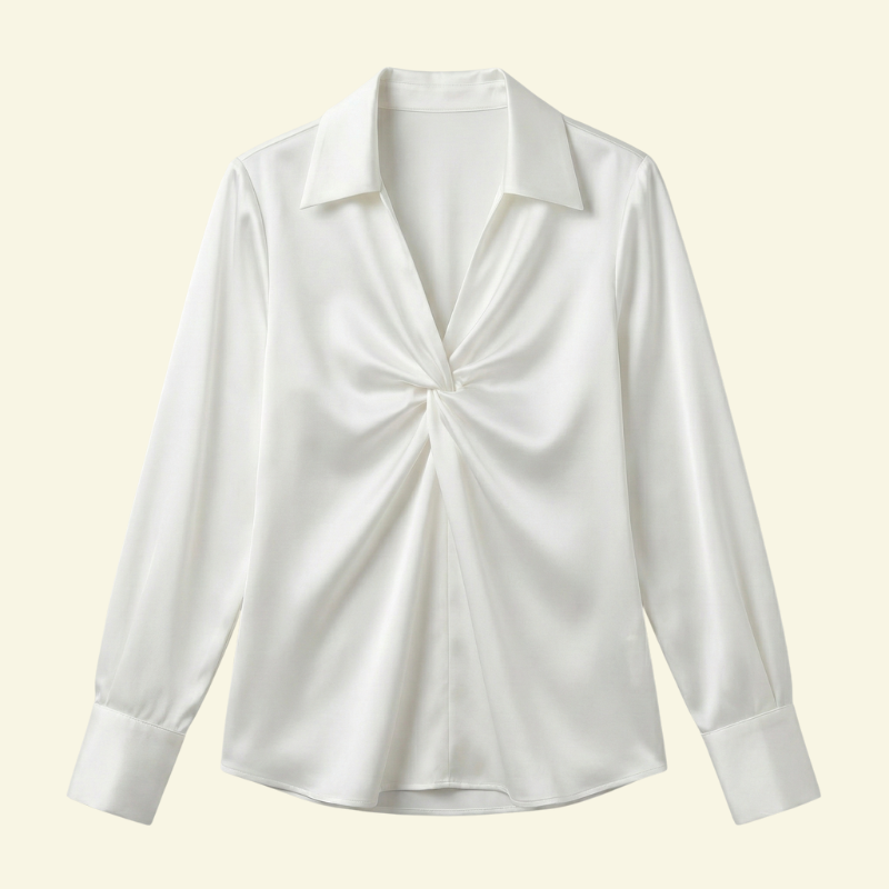 Damblus med långa ärmar och krage med draperad frontdetalj-Blouse for women-Fjallbarn