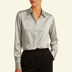 Damblus med långa ärmar och krage med knappstängning och bakok-Shirts for women-Fjallbarn