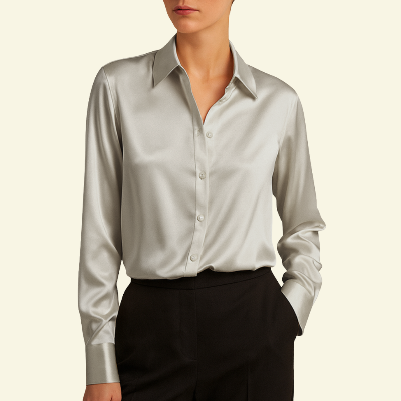 Damblus med långa ärmar och krage med knappstängning och bakok-Shirts for women-Fjallbarn