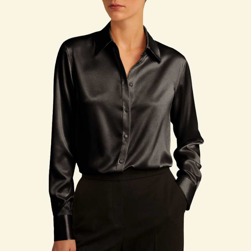 Damblus med långa ärmar och krage med knappstängning och bakok-Shirts for women-Fjallbarn