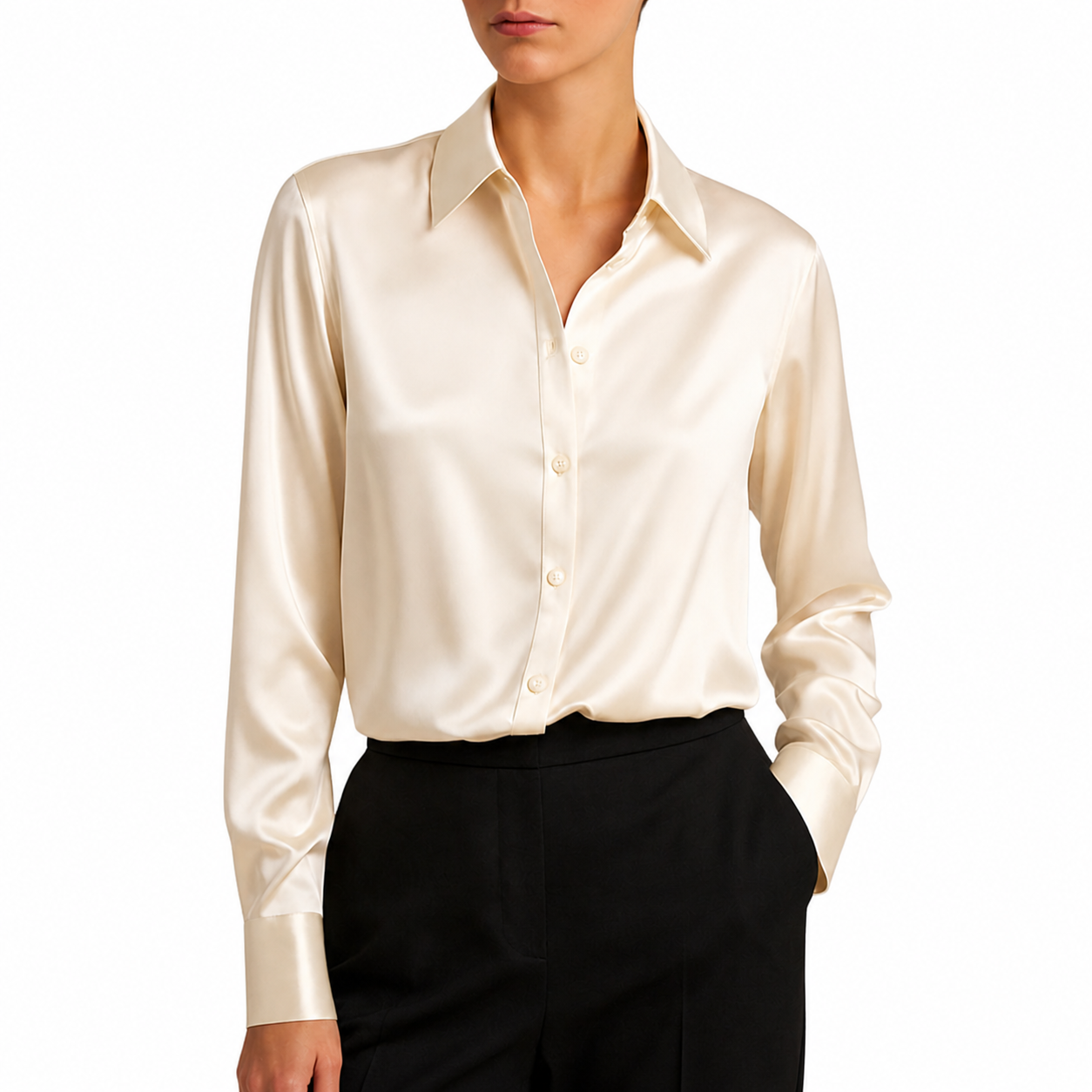 Damblus med långa ärmar och krage med knappstängning och bakok-Shirts for women-Fjallbarn