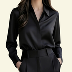 Damblus med långa ärmar och spetsig krage med dold knappslå-Blouse for women-Fjallbarn