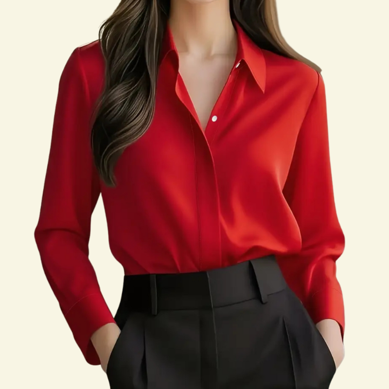 Damblus med långa ärmar och spetsig krage med dold knappslå-Blouse for women-Fjallbarn