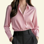 Damblus med långa ärmar och spetsig krage med dold knappslå-Blouse for women-Fjallbarn