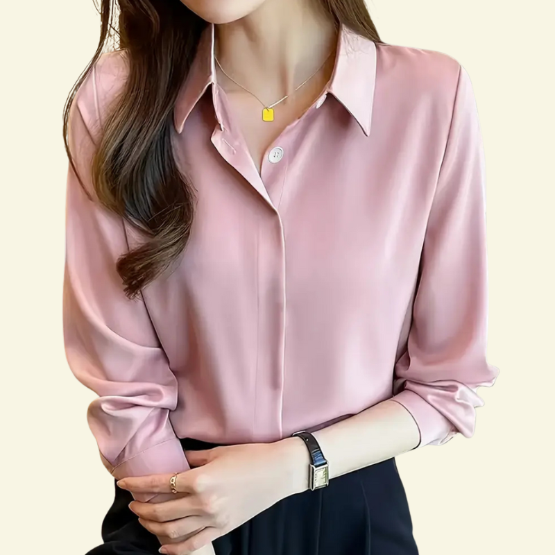Damblus med långa ärmar och spetsig krage med dold knappslå-Blouse for women-Fjallbarn