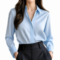 Damblus med långa ärmar och spetsig krage med dold knappslå-Blouse for women-Fjallbarn