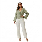 Damblus med V-ringning, knytstängning fram och vida ärmar-Blouse for women-Fjallbarn
