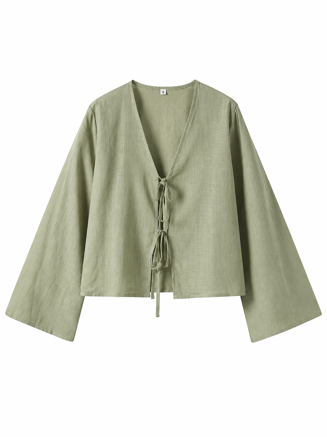 Damblus med V-ringning, knytstängning fram och vida ärmar-Blouse for women-Fjallbarn