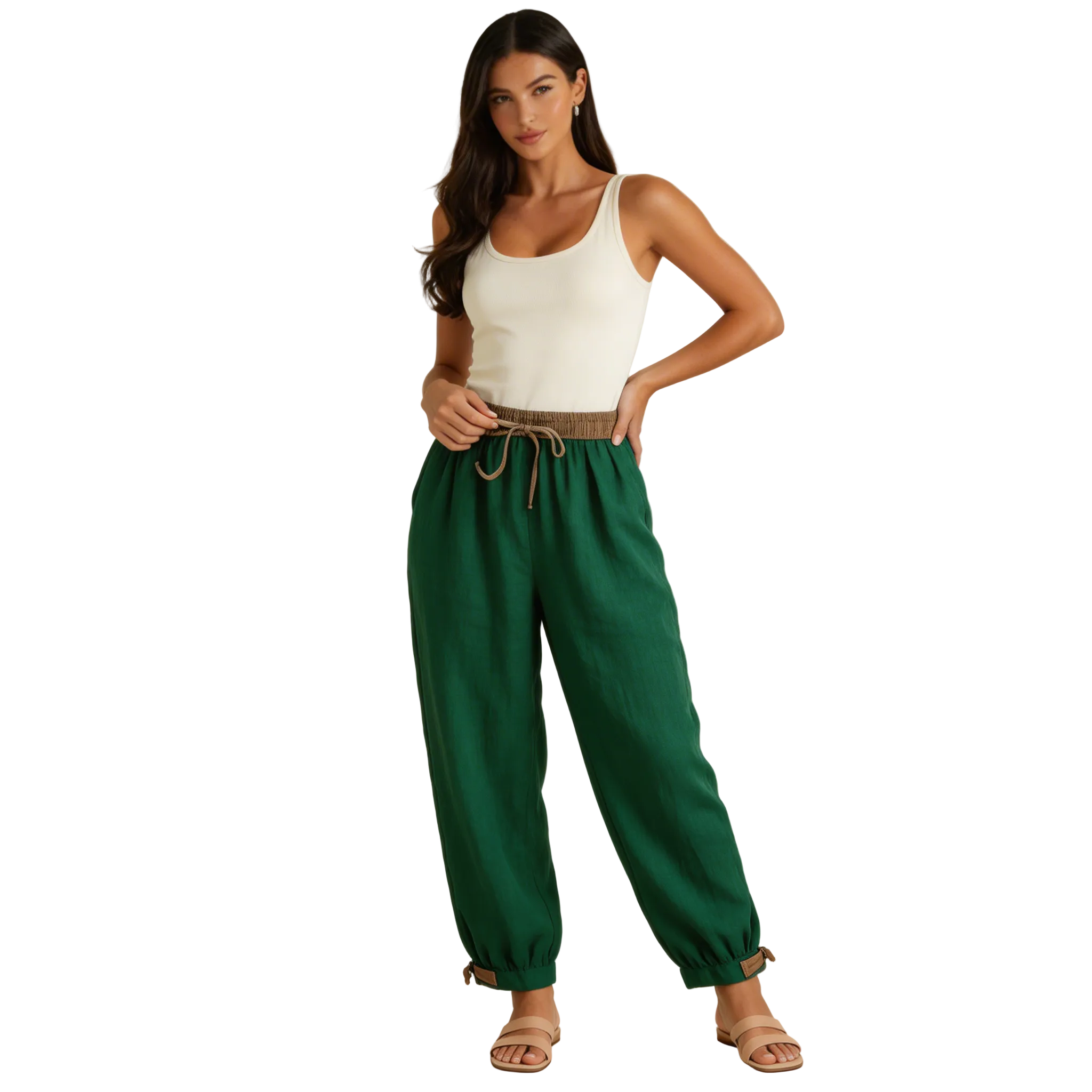 Dambyxor med elastisk midja, dragsko, avsmalnande ben och resår i benslut-Pant for women-Fjallbarn