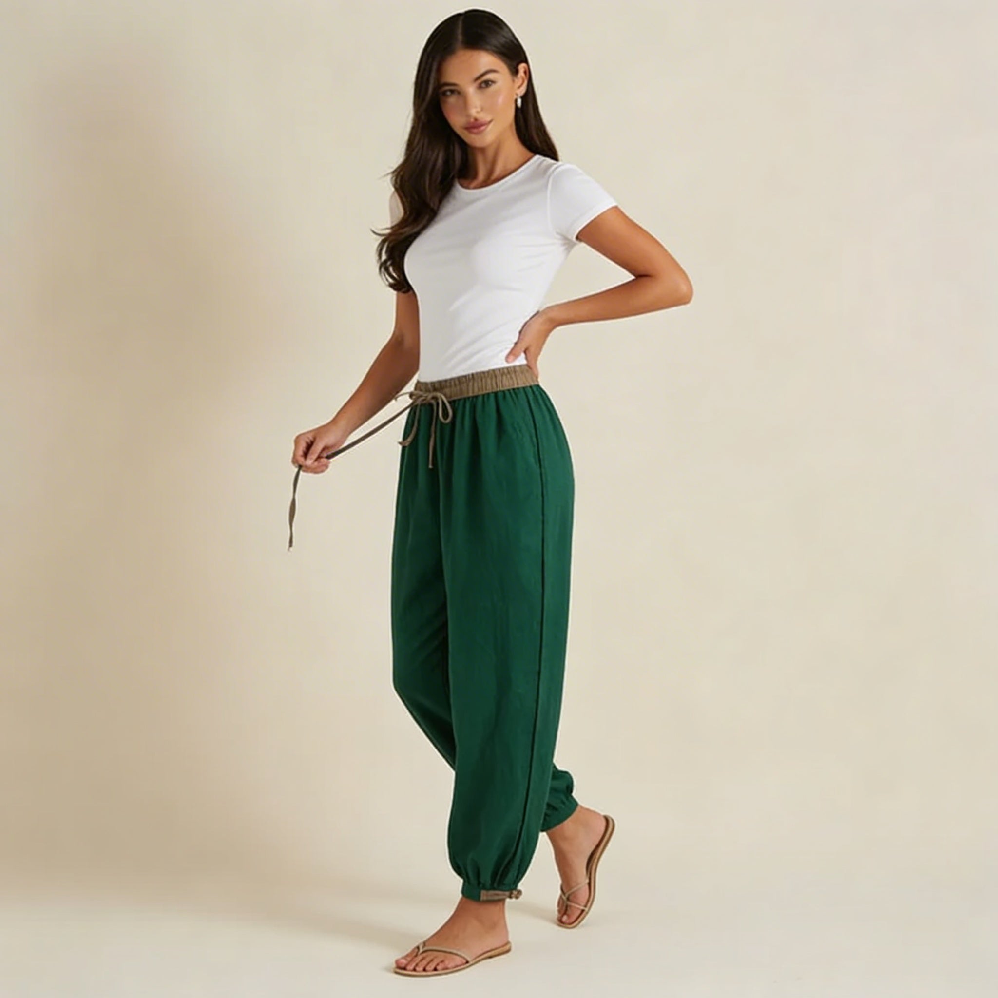 Dambyxor med elastisk midja, dragsko, avsmalnande ben och resår i benslut-Pant for women-Fjallbarn