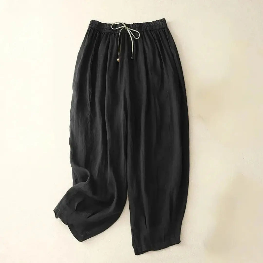 Dambyxor med hög midja, raka ben, dragsko och sidofickor-Pant for women-Fjallbarn