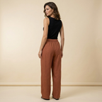 Dambyxor med hög midja, raka ben, dragsko och sidofickor-Pant for women-Fjallbarn