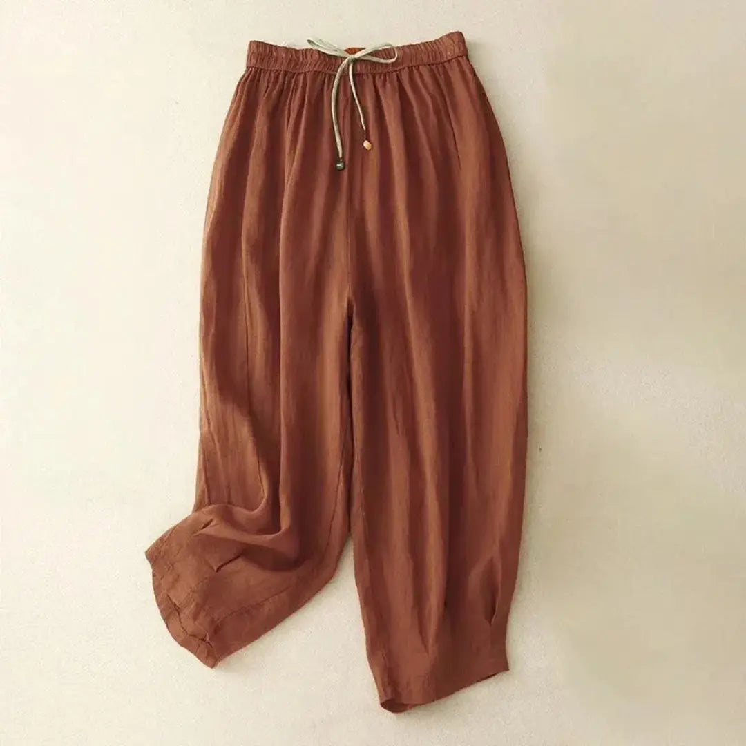 Dambyxor med hög midja, raka ben, dragsko och sidofickor-Pant for women-Fjallbarn