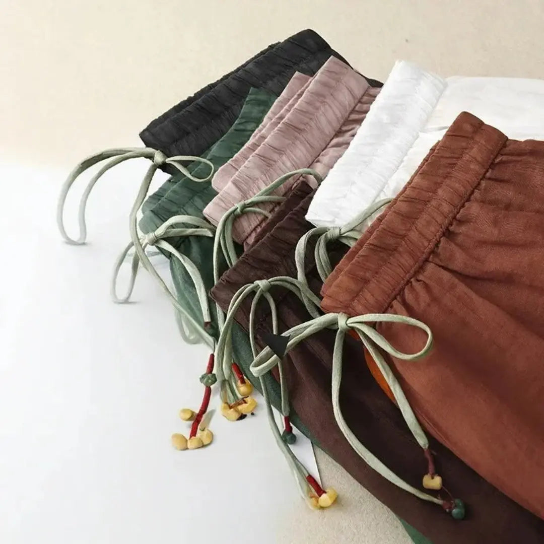 Dambyxor med hög midja, raka ben, dragsko och sidofickor-Pant for women-Fjallbarn