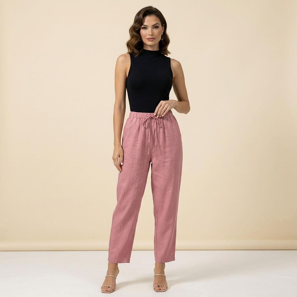 Dambyxor med hög midja, vida ben, dragsko och sidofickor-Pant for women-Fjallbarn