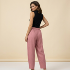 Dambyxor med hög midja, vida ben, dragsko och sidofickor-Pant for women-Fjallbarn