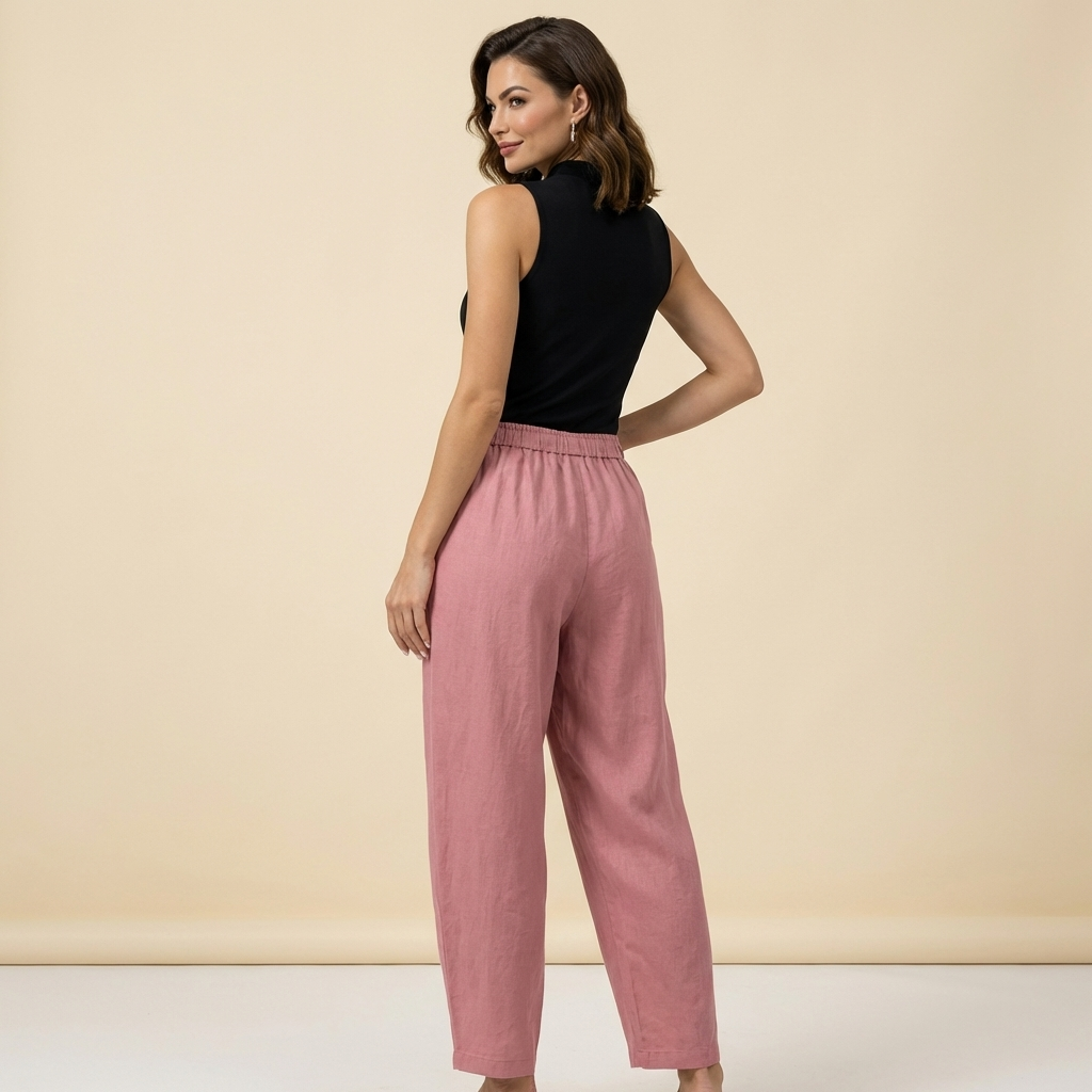 Dambyxor med hög midja, vida ben, dragsko och sidofickor-Pant for women-Fjallbarn