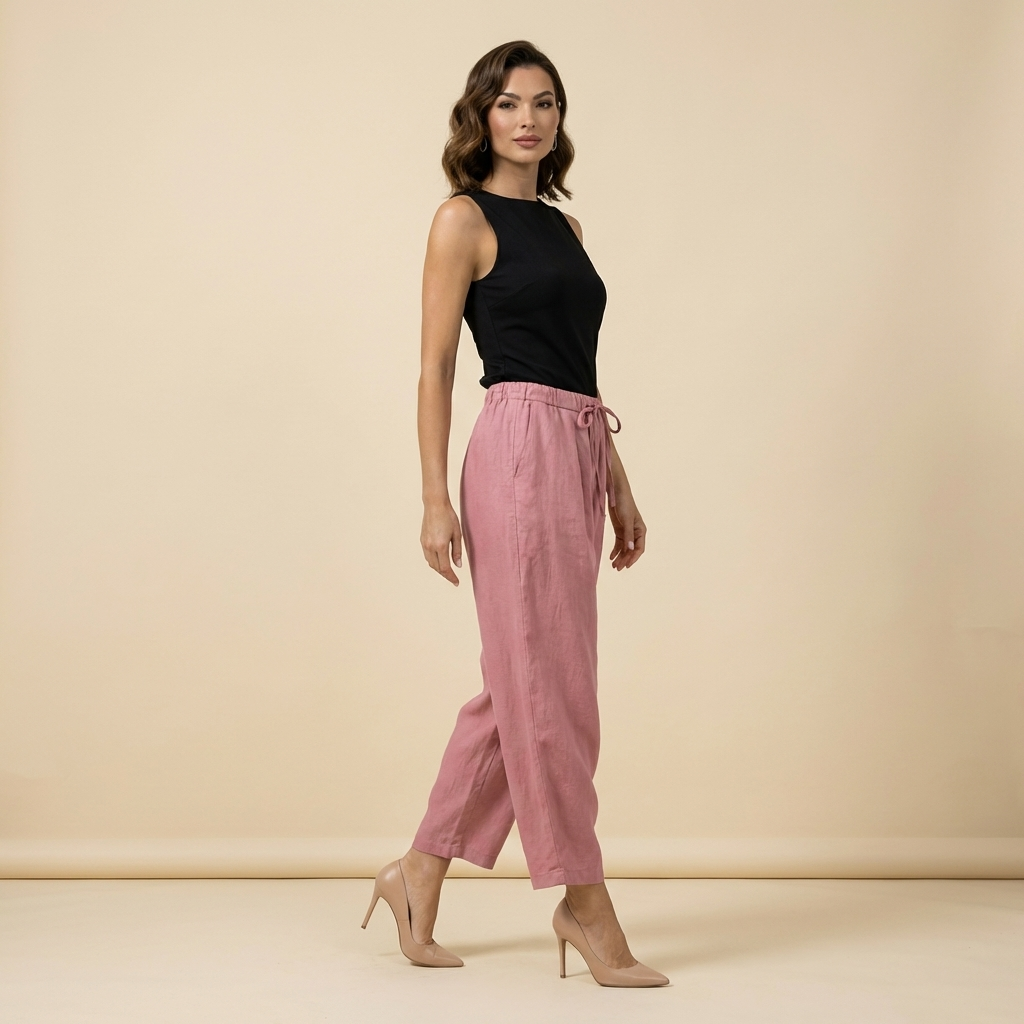 Dambyxor med hög midja, vida ben, dragsko och sidofickor-Pant for women-Fjallbarn