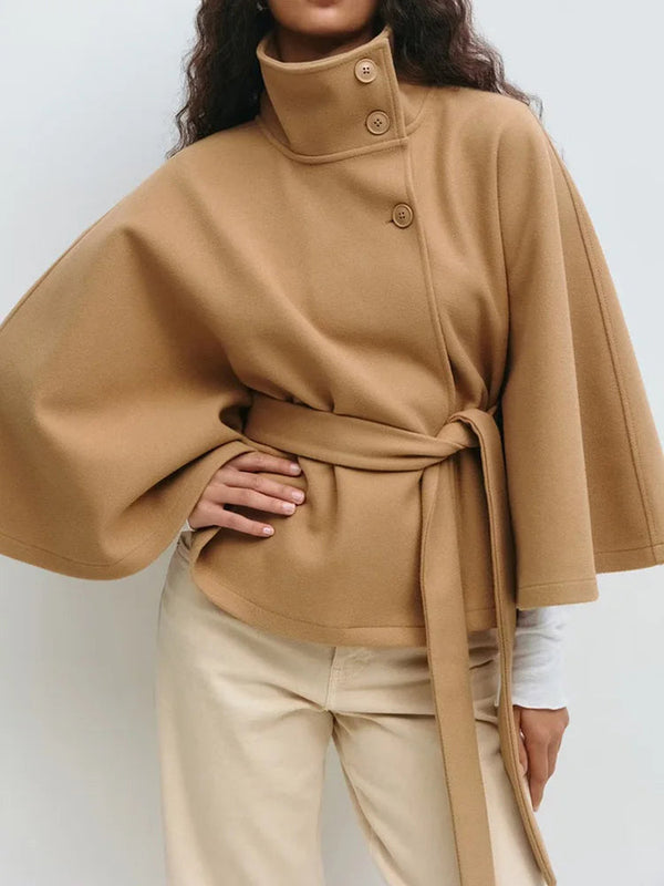 Damcape med ståkrage och knytskärp-Jacket for women-Fjallbarn