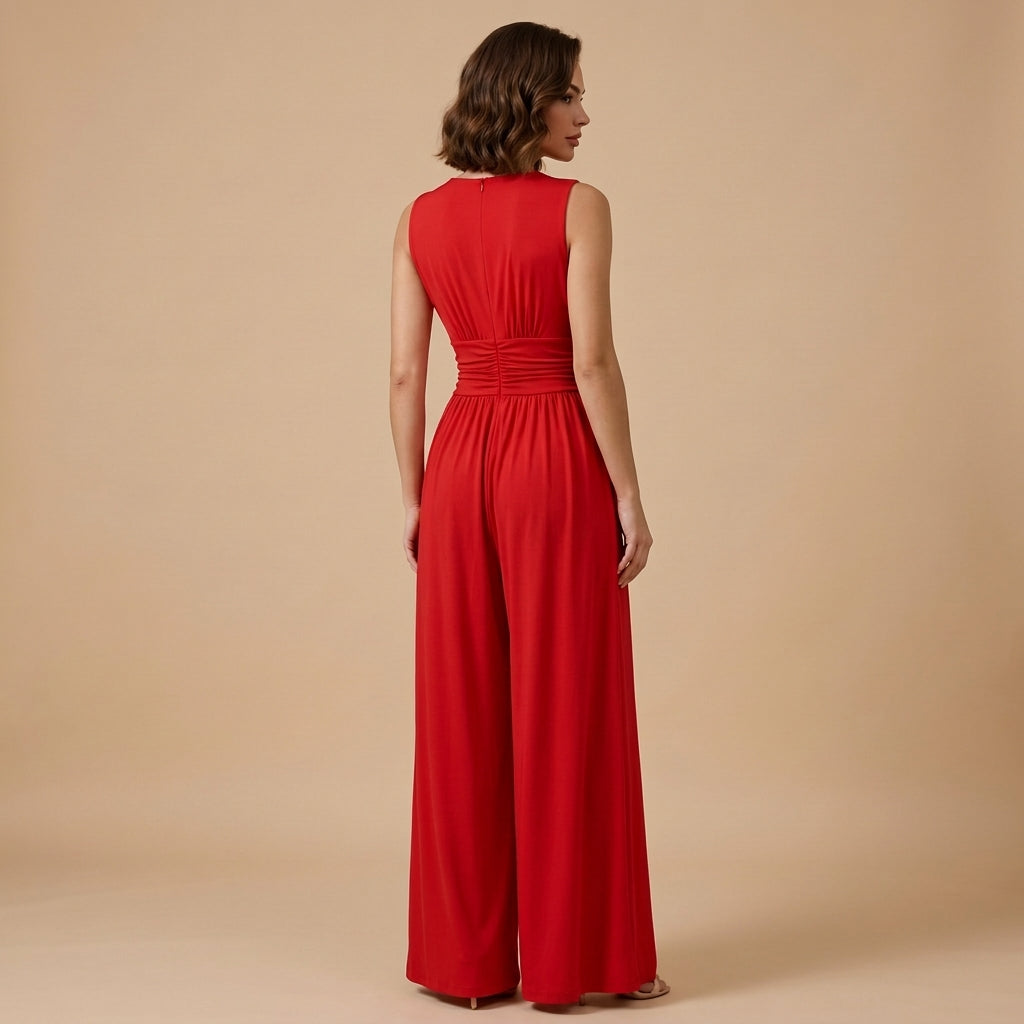 Damernas ärmlösa jumpsuit med v-ringning och vida ben-Jumpsuits for women-Fjallbarn