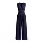 Damernas ärmlösa jumpsuit med v-ringning och vida ben-Jumpsuits for women-Fjallbarn