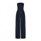 Damernas axelbandslösa jumpsuit med vida ben och frontveck-Jumpsuits for women-Fjallbarn