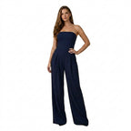 Damernas axelbandslösa jumpsuit med vida ben och frontveck-Jumpsuits for women-Fjallbarn