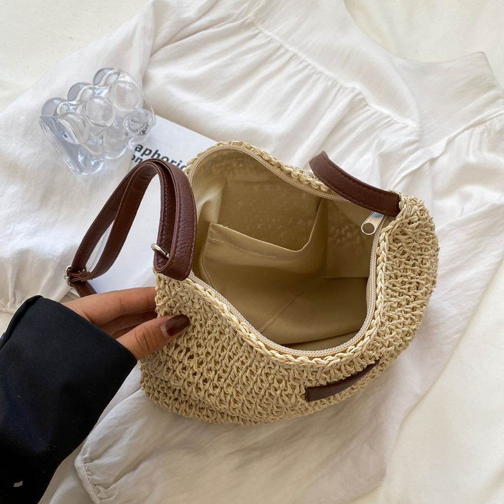 Damernas axelremsväska med flätad yta och rektangulär detalj-Accessories for women-Fjallbarn