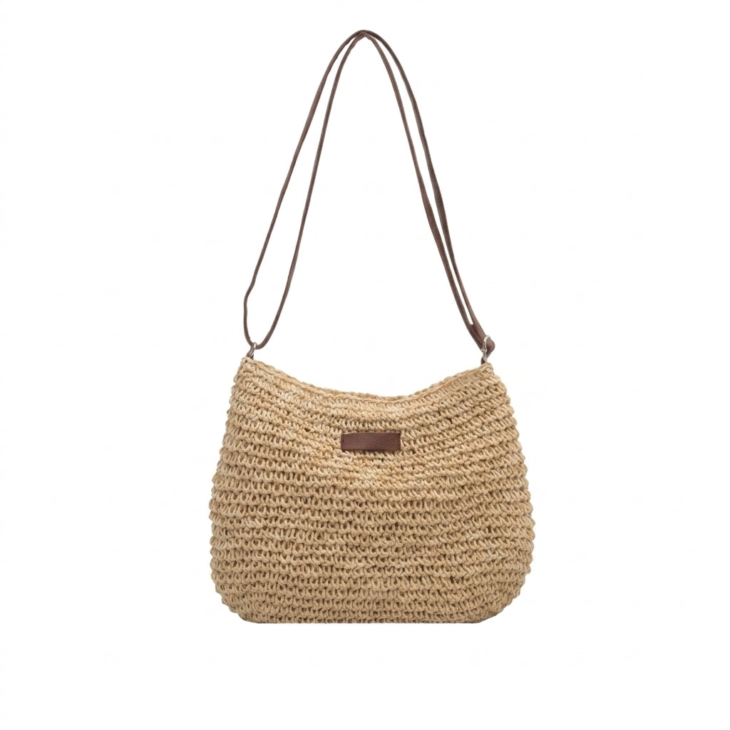 Damernas axelremsväska med flätad yta och rektangulär detalj-Accessories for women-Fjallbarn