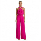 Damernas byxdress med halterneck, krage och vida ben-Jumpsuits for women-Fjallbarn