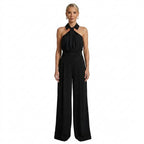 Damernas byxdress med halterneck, krage och vida ben-Jumpsuits for women-Fjallbarn