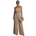 Damernas byxdress med halterneck, krage och vida ben-Jumpsuits for women-Fjallbarn