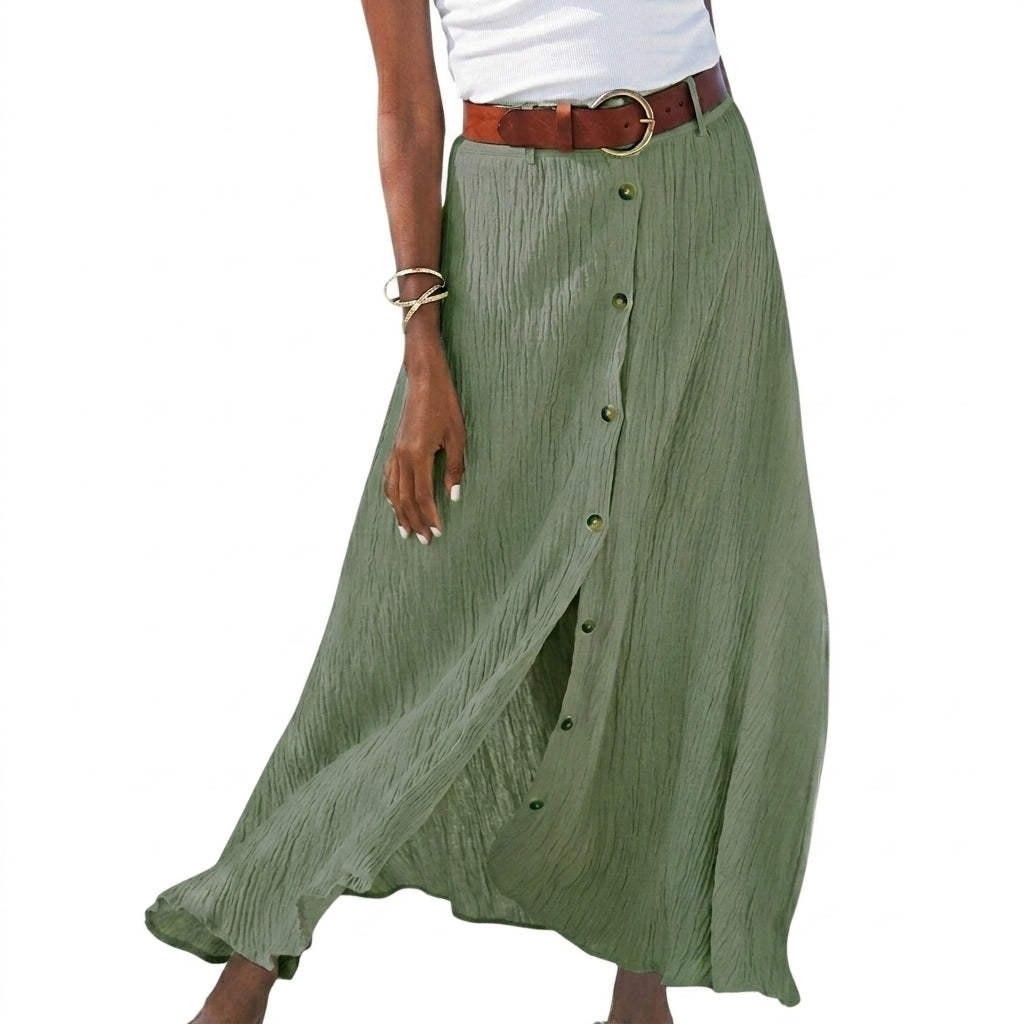Damernas högmidjade maxikjol med knäppning och bälte-Skirt for women-Fjallbarn