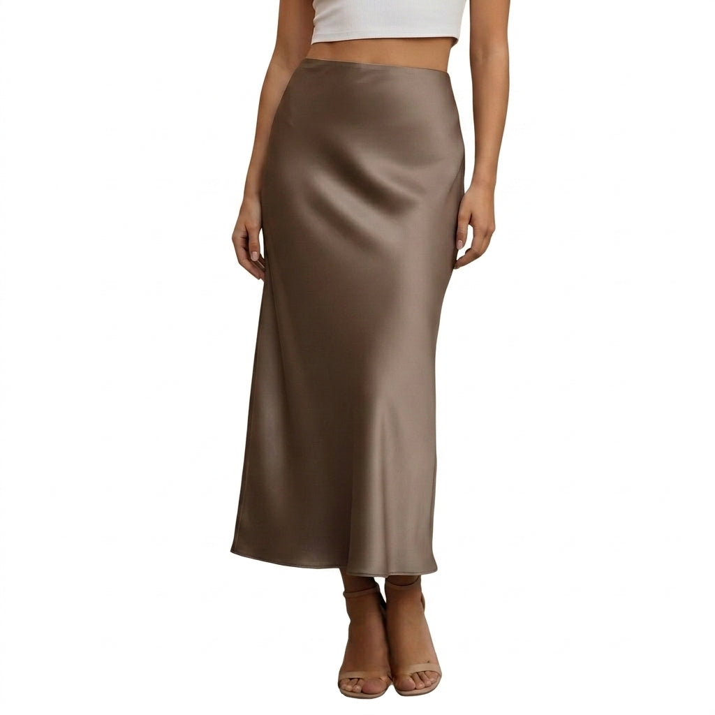 Damernas lång kjol med glansig yta och hög midja-Skirt for women-Fjallbarn