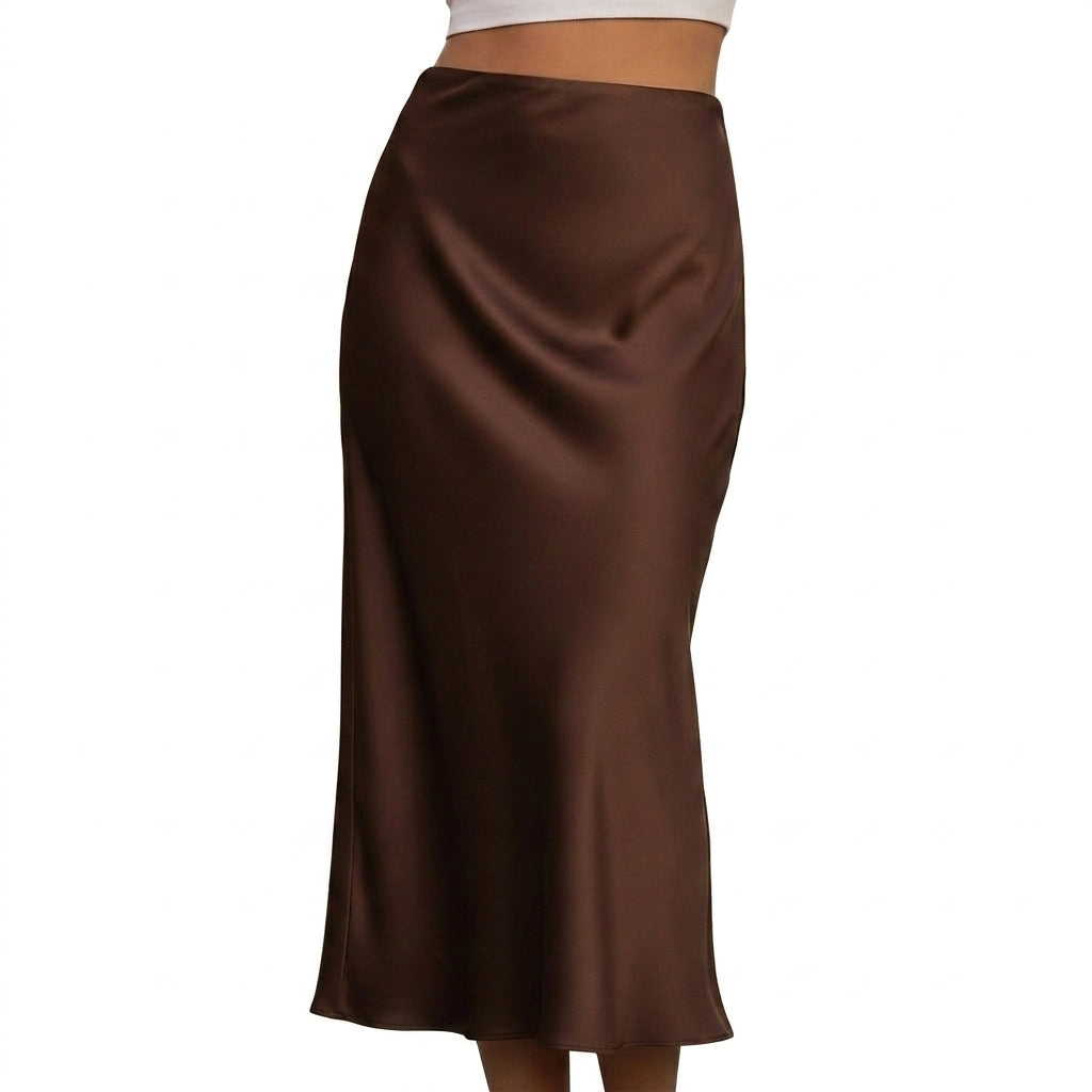 Damernas lång kjol med glansig yta och hög midja-Skirt for women-Fjallbarn