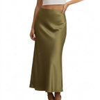 Damernas lång kjol med glansig yta och hög midja-Skirt for women-Fjallbarn