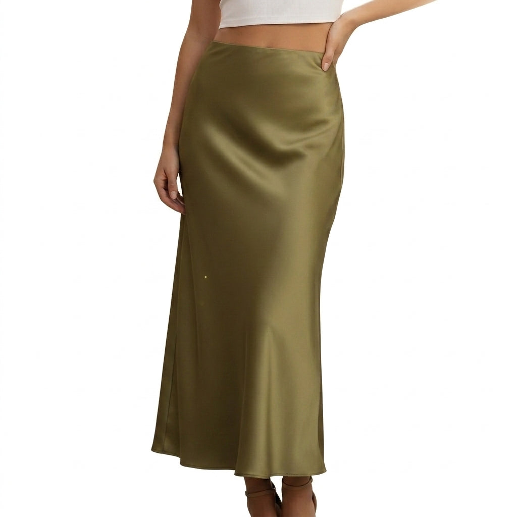 Damernas lång kjol med glansig yta och hög midja-Skirt for women-Fjallbarn