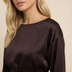 Damernas långärmad blus med båthals och knytband i midjan-Blouse for women-Fjallbarn