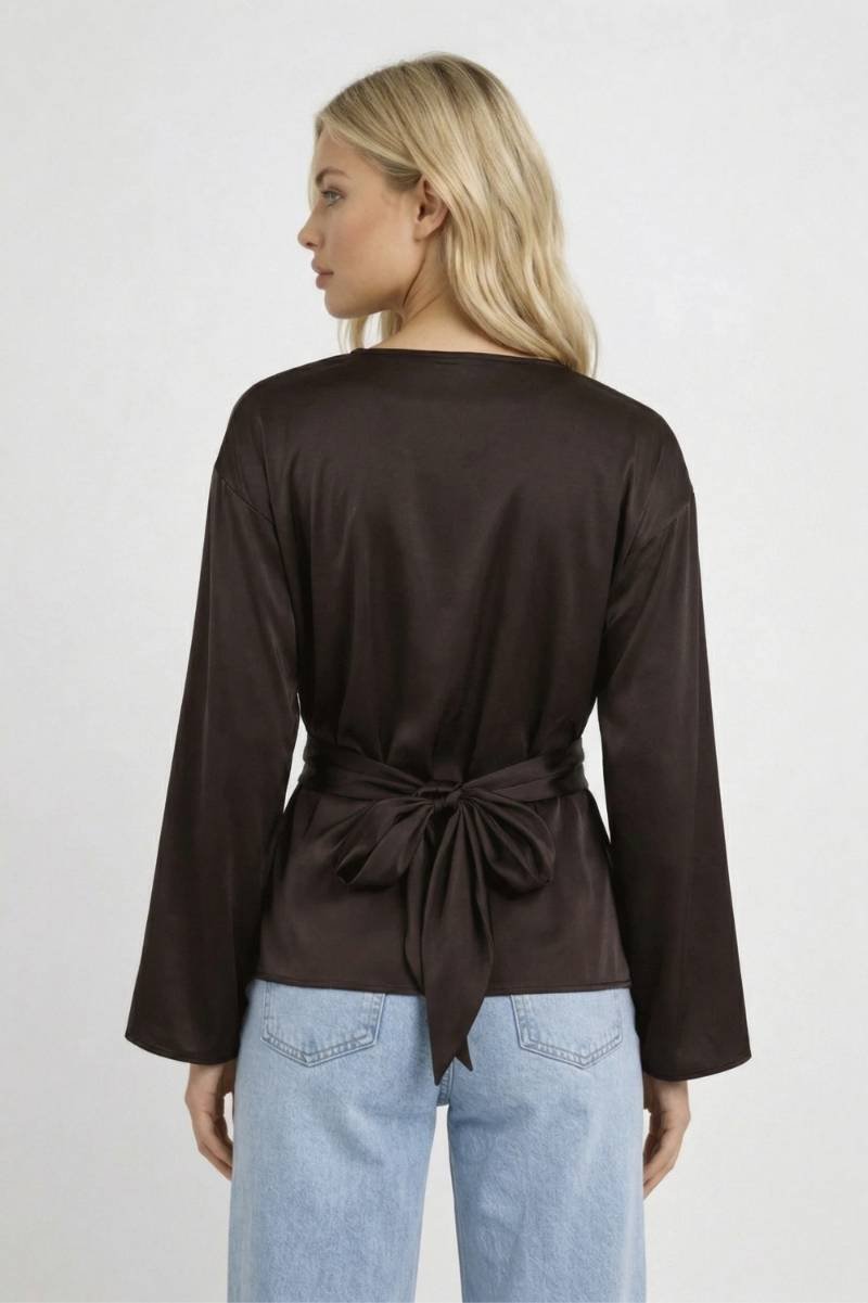 Damernas långärmad blus med båthals och knytband i midjan-Blouse for women-Fjallbarn