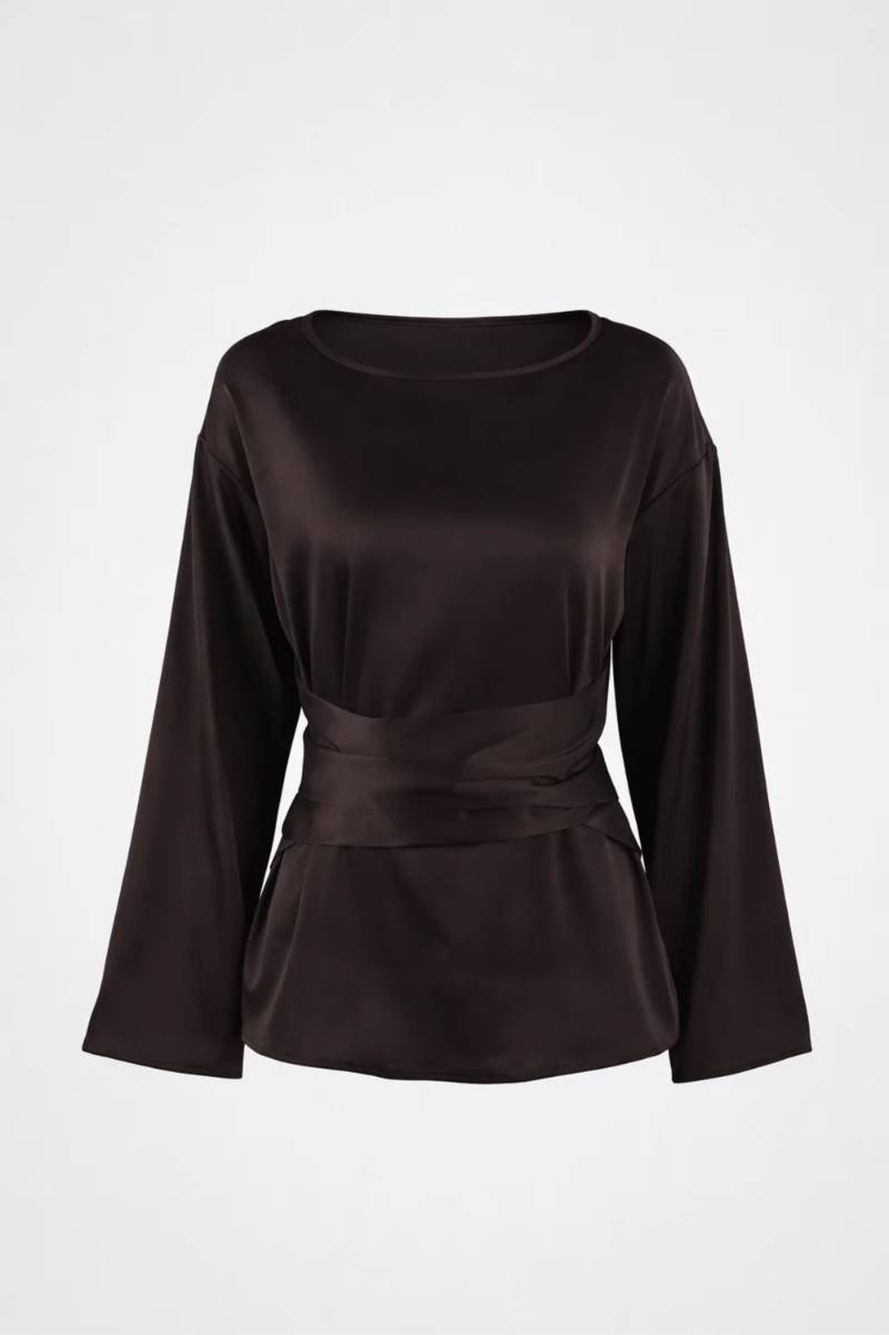 Damernas långärmad blus med båthals och knytband i midjan-Blouse for women-Fjallbarn