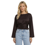Damernas långärmad blus med båthals och knytband i midjan-Blouse for women-Fjallbarn