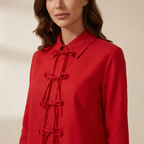 Damernas långärmade blus med krage och knytband-Blouse for women-Fjallbarn