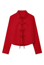 Damernas långärmade blus med krage och knytband-Blouse for women-Fjallbarn