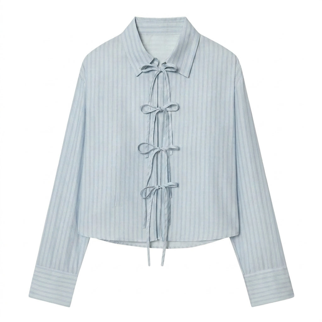 Damernas långärmade blus med krage och knytband-Blouse for women-Fjallbarn
