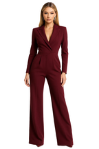 Damernas långärmade jumpsuit med kavajkrage och vida ben-Jumpsuits for women-Fjallbarn